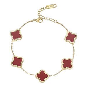 Four Leaf Clover/Red Flower & Gold Bracelet • NWOT